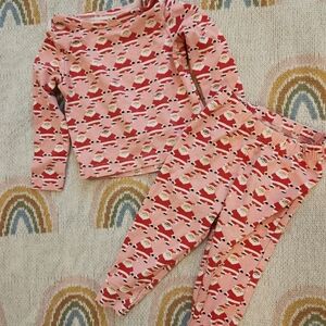 Pink Chicken Santa Print Kids Pajama Set - Pink and Red 3-6 Months
